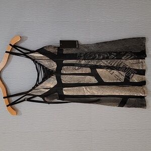 Salvage Black and Gray Satin, Embossed Camisole Top, Mini Dress